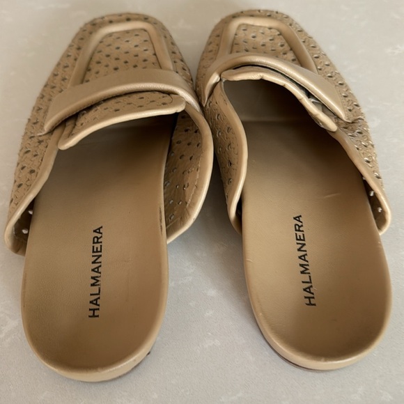 Halmanera Tan Laser Cut Accents Italian Leather Mules Size 9.5 - Picture 5 of 10